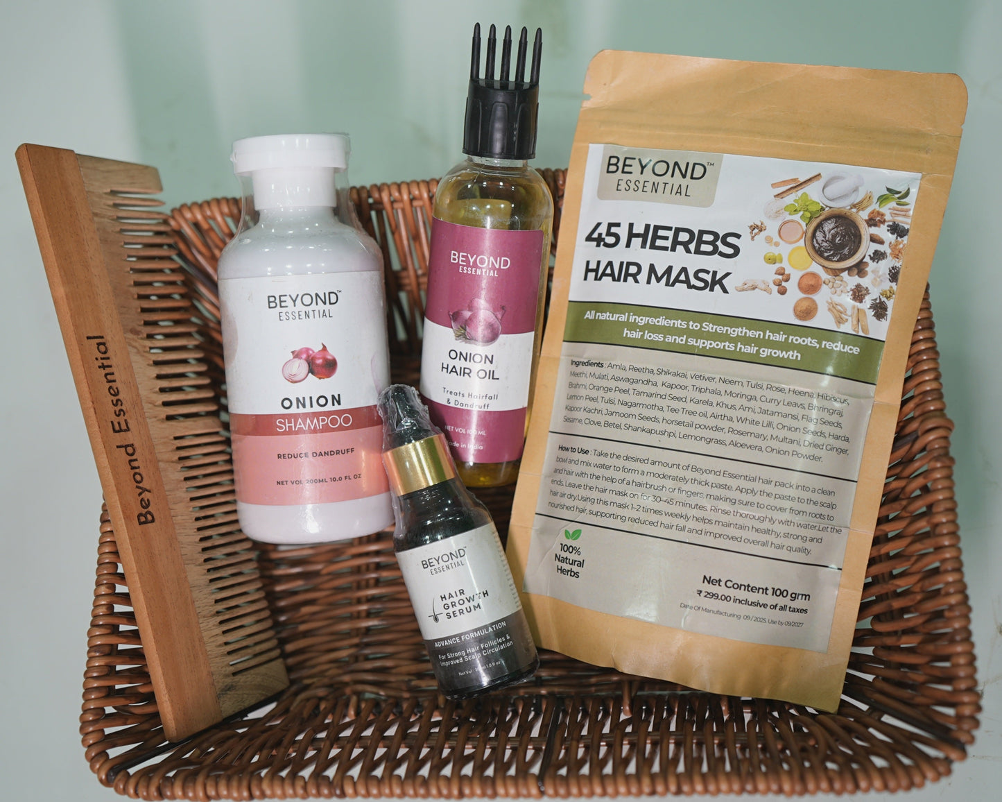Anti Dandruff & Anti Hair fall Kit (Shampoo, Oil, Serum, Comb & 45 Herbs Mask)
